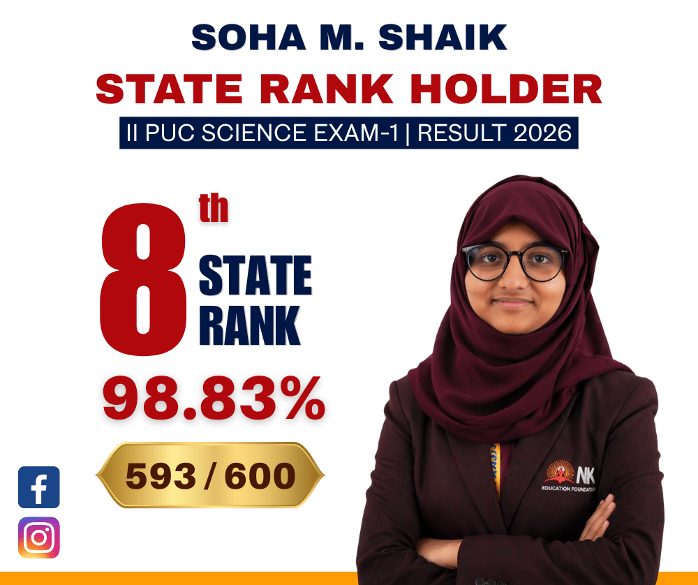 NKEF Student Soha Mujahid Shaik Secures 8th Rank in State in II PUC Exam-1 2026