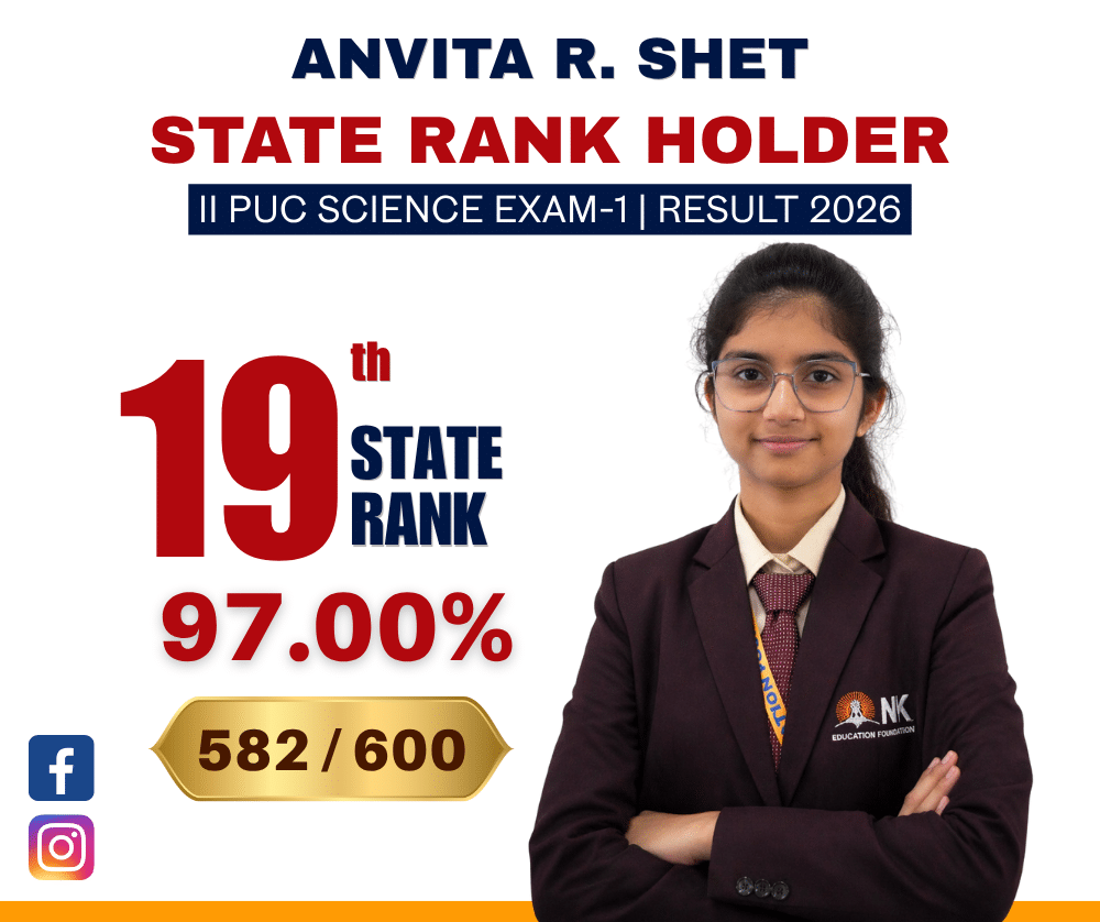 Anvita Raghavendra Shet, Student of NK Education Foundation, Secures 19th Rank in State in II PUC Exam-1